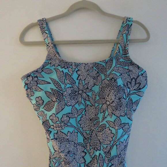 LAND'S END Geometric Floral Print One Piece Swimsuit Stretch Vacation Size 12DDD - Picture 2 of 12